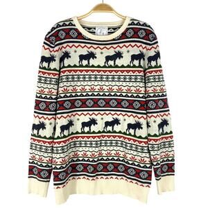 Dog Threads Fair Isle Ugly Sweater Men Women M Cream Black Moose Cosby Cabin